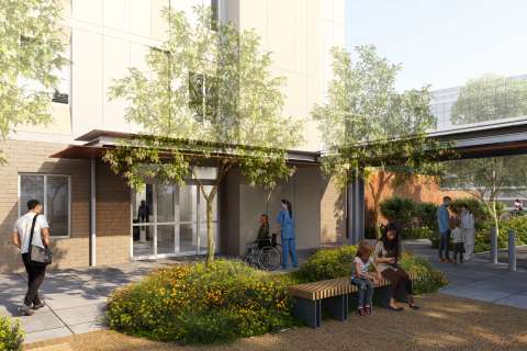 Rendering of the new entry garden at Mid-Wilshire.